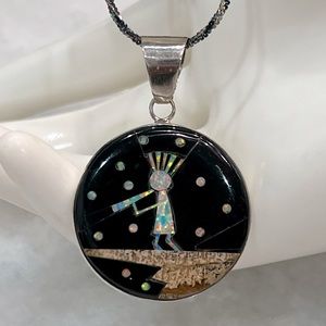 Santa Fe Style Picture Jasper Multigemstone 925 Pendant Black Rhodium 92…